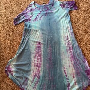 Sky Clothing LA Tie Dye Maxi Dress XL | Blue Purple Boho Rayon Dress